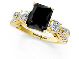Yellow gold Fancy Black Radiant Cut Diamond Three-Stone Ring with Pavé Split Shank and Four-Prong Setting_1