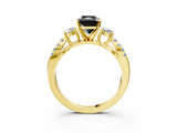Yellow gold Fancy Black Radiant Cut Diamond Three-Stone Ring with Pavé Split Shank and Four-Prong Setting_3