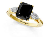 Yellow gold Fancy Black Radiant Cut Diamond Three-Stone Ring with Pear Side Stones and Four-Prong Setting_25