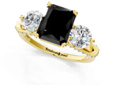 Yellow gold Fancy Black Radiant Cut Diamond Three-Stone Ring with Prong Setting and Pavé Band_1