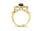 Yellow gold Fancy Black Radiant Cut Diamond Three-Stone Ring with Prong Setting and Pavé Band_3