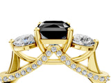 Yellow gold Fancy Black Radiant Cut Diamond Three-Stone Ring with Prong Setting and Pavé Band_4