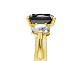Yellow gold Fancy Black Radiant Cut Diamond Three-Stone Ring with Prong Setting and Pavé Band_5