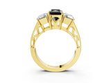 Yellow gold Fancy Black Radiant Cut Diamond Three-Stone Ring with Prong Setting and Textured Band_10