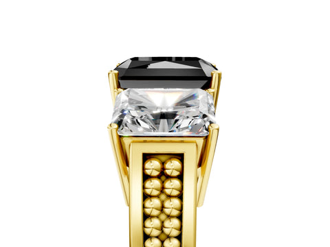 Yellow gold Fancy Black Radiant Cut Diamond Three-Stone Ring with Prong Setting and Textured Band_12