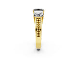 Yellow gold Fancy Black Radiant Cut Diamond Three-Stone Ring with Prong Setting and Textured Band_2
