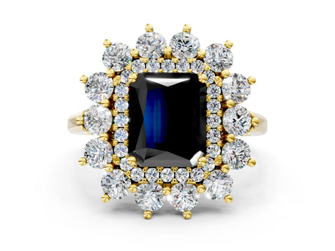 Yellow gold Fancy Black Radiant Cut Halo Cluster Diamond Ring with Pave Band and Four-Prong Setting_12