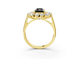 Yellow gold Fancy Black Radiant Cut Halo Cluster Diamond Ring with Pave Band and Four-Prong Setting_15