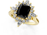 Yellow gold Fancy Black Radiant Cut Halo Diamond Cluster Ring with Marquise and Round Stones on a White Gold Band with Prong Setting_1