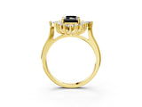 Yellow gold Fancy Black Radiant Cut Halo Diamond Cluster Ring with Marquise and Round Stones on a White Gold Band with Prong Setting_3