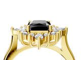 Yellow gold Fancy Black Radiant Cut Halo Diamond Cluster Ring with Marquise and Round Stones on a White Gold Band with Prong Setting_4