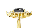 Yellow gold Fancy Black Radiant Cut Halo Diamond Cluster Ring with Marquise and Round Stones on a White Gold Band with Prong Setting_5