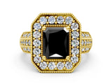 Yellow gold Fancy Black Radiant Cut Halo Diamond Engagement Ring with Pave Split Shank and Four-Prong Setting