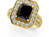 Yellow gold Fancy Black Radiant Cut Halo Diamond Engagement Ring with Pave Split Shank and Four-Prong Setting_1