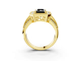 Yellow gold Fancy Black Radiant Cut Halo Diamond Engagement Ring with Pave Split Shank and Four-Prong Setting_3
