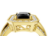 Yellow gold Fancy Black Radiant Cut Halo Diamond Engagement Ring with Pave Split Shank and Four-Prong Setting_4