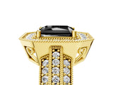 Yellow gold Fancy Black Radiant Cut Halo Diamond Engagement Ring with Pave Split Shank and Four-Prong Setting_5