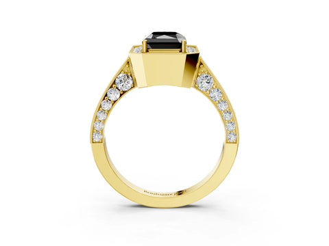 Yellow gold Fancy Black Radiant Cut Halo Diamond Engagement Ring with Split Shank Band and Four-Prong Setting_3