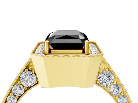 Yellow gold Fancy Black Radiant Cut Halo Diamond Engagement Ring with Split Shank Band and Four-Prong Setting_4