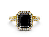 Yellow gold Fancy Black Radiant Cut Halo Diamond Pave Band with Prong Setting