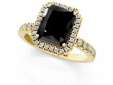 Yellow gold Fancy Black Radiant Cut Halo Diamond Pave Band with Prong Setting_1