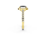 Yellow gold Fancy Black Radiant Cut Halo Diamond Ring with Pavé Band and Three-Prong Setting_2
