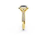 Yellow gold Fancy Black Radiant Cut Halo Diamond Ring with Pavé Band_2