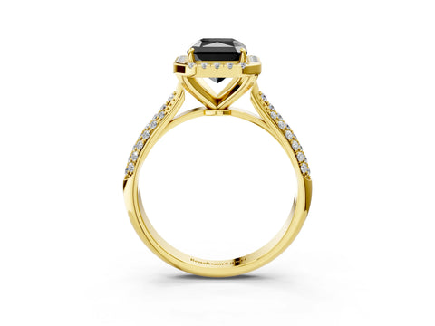Yellow gold Fancy Black Radiant Cut Halo Diamond Ring with Pavé Band_3