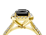 Yellow gold Fancy Black Radiant Cut Halo Diamond Ring with Pavé Band_4