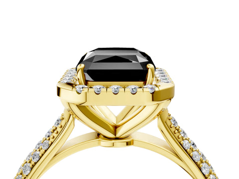 Yellow gold Fancy Black Radiant Cut Halo Diamond Ring with Pavé Band_4