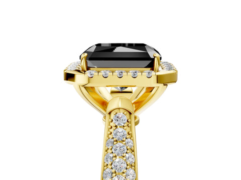 Yellow gold Fancy Black Radiant Cut Halo Diamond Ring with Pavé Band_5