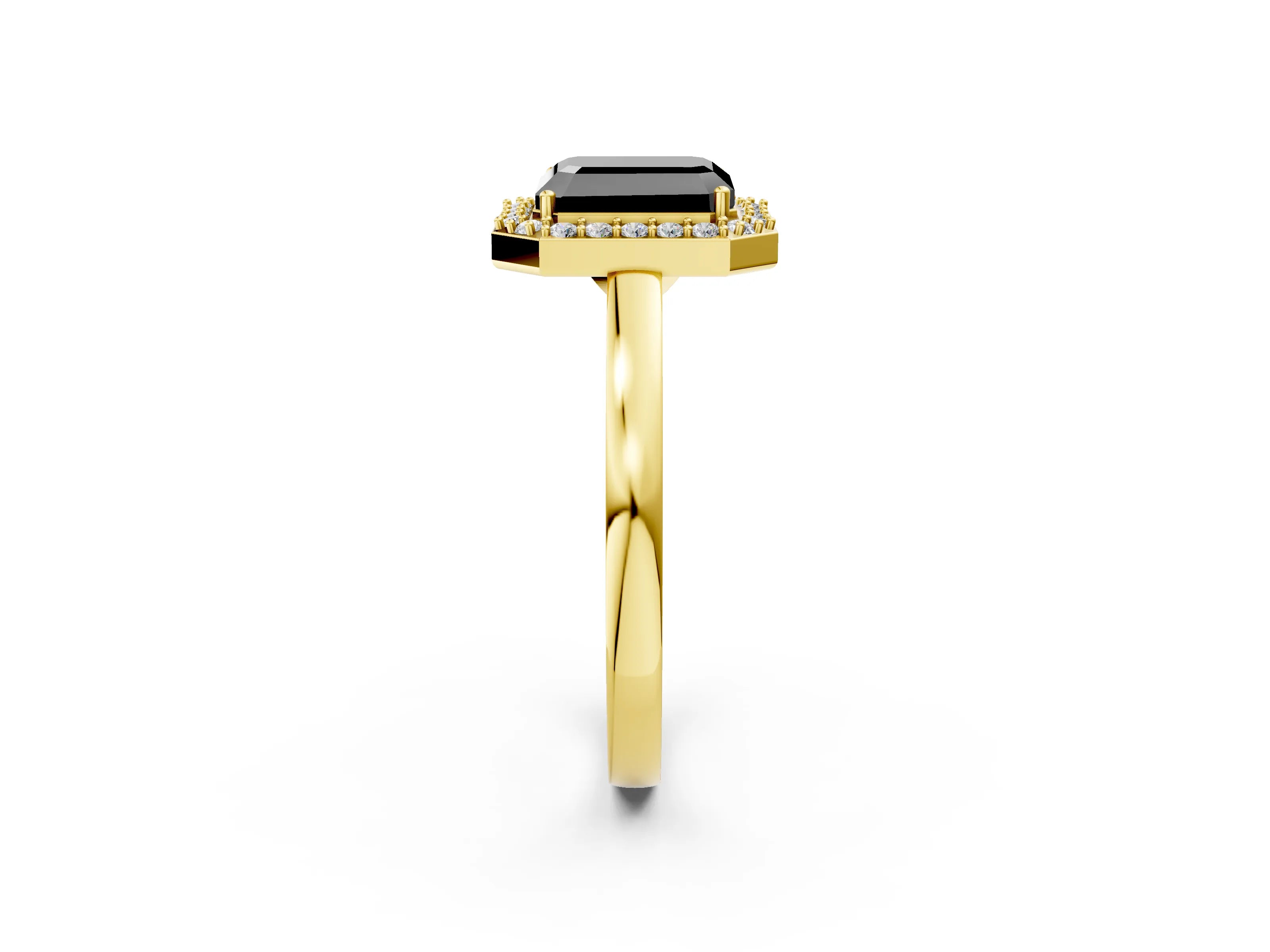 Yellow gold Fancy Black Radiant Cut Halo Diamond Ring with Solitaire Band and Prong Setting_2