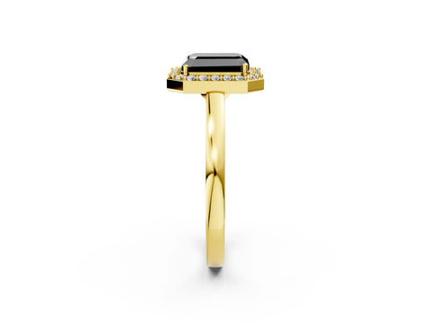 Yellow gold Fancy Black Radiant Cut Halo Diamond Ring with Solitaire Band and Prong Setting_2