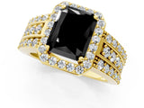 Yellow gold Fancy Black Radiant Cut Halo Diamond Ring with Split Shank and Four-Prong Setting_1