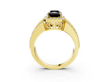 Yellow gold Fancy Black Radiant Cut Halo Diamond Ring with Split Shank and Four-Prong Setting_3