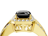 Yellow gold Fancy Black Radiant Cut Halo Diamond Ring with Split Shank and Four-Prong Setting_4