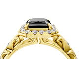 Yellow gold Fancy Black Radiant Cut Halo Diamond Solitaire with Filigree Band and Four-Prong Setting_4