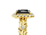 Yellow gold Fancy Black Radiant Cut Halo Diamond Solitaire with Filigree Band and Four-Prong Setting_5