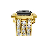 Yellow gold Fancy Black Radiant Cut Halo Diamond Split Shank Ring with Prong Setting_11
