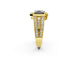 Yellow gold Fancy Black Radiant Cut Halo Diamond Split Shank Ring with Prong Setting_2