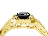 Yellow gold Fancy Black Radiant Cut Halo Diamond Split Shank Ring with Prong Setting_4