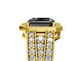 Yellow gold Fancy Black Radiant Cut Halo Diamond Split Shank Ring with Prong Setting_5