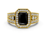 Yellow gold Fancy Black Radiant Cut Halo Diamond Split Shank Ring with Prong Setting_6