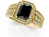 Yellow gold Fancy Black Radiant Cut Halo Diamond Split Shank Ring with Prong Setting_7