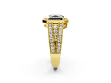 Yellow gold Fancy Black Radiant Cut Halo Diamond Split Shank Ring with Prong Setting_8