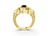 Yellow gold Fancy Black Radiant Cut Halo Milgrain Diamond Engagement Ring with Leaf Band and Four-Prong Setting_3