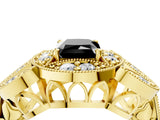 Yellow gold Fancy Black Radiant Cut Halo Milgrain Diamond Engagement Ring with Leaf Band and Four-Prong Setting_4