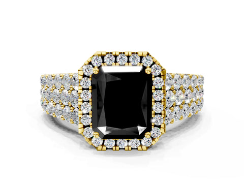 Yellow gold Fancy Black Radiant Cut Halo Pavé Diamond Engagement Ring with Split Shank and Four-Prong Setting_3