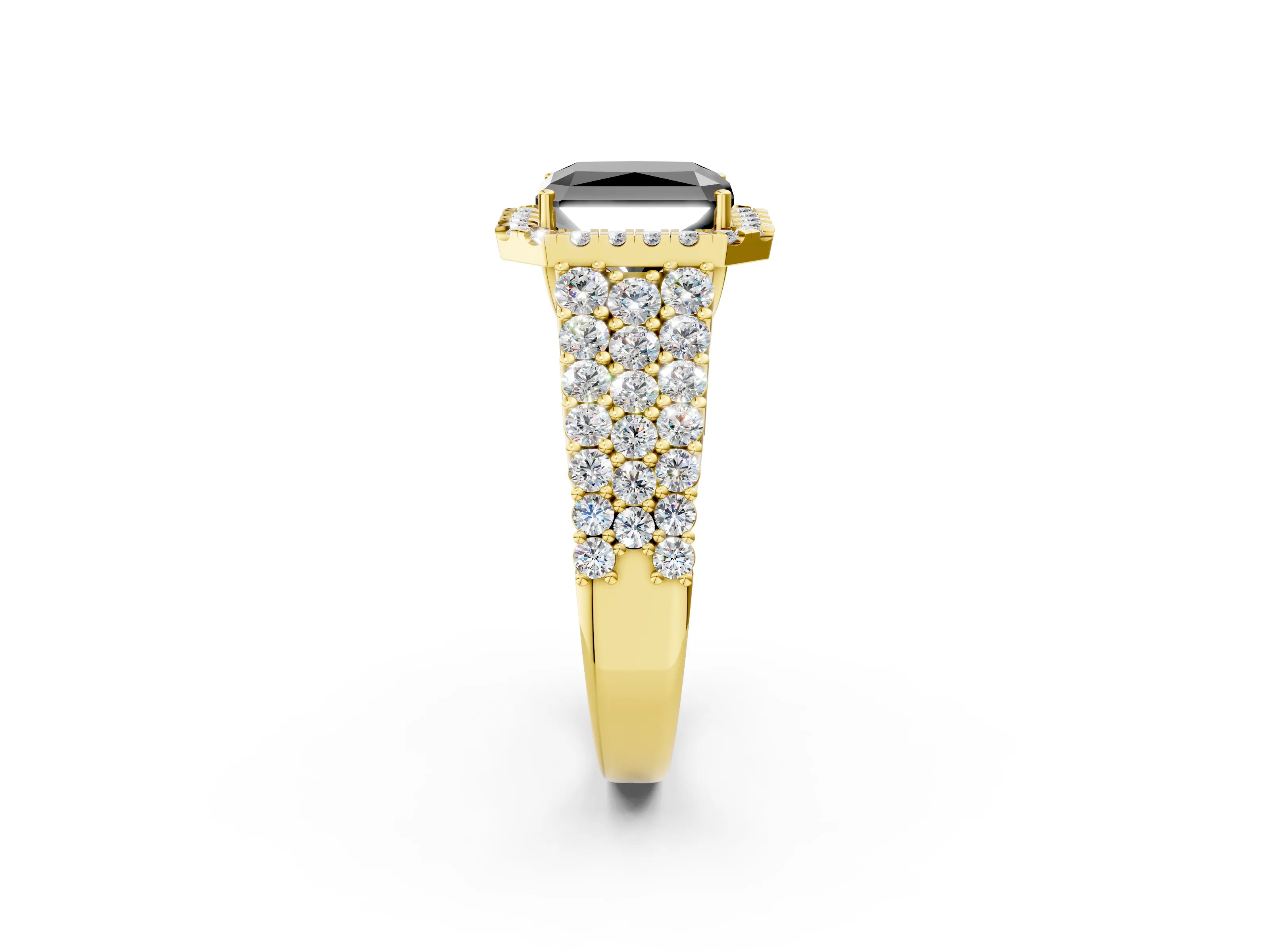 Yellow gold Fancy Black Radiant Cut Halo Pavé Diamond Engagement Ring with Split Shank and Four-Prong Setting_5