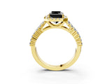 Yellow gold Fancy Black Radiant Cut Halo Pavé Diamond Engagement Ring with Split Shank and Four-Prong Setting_6